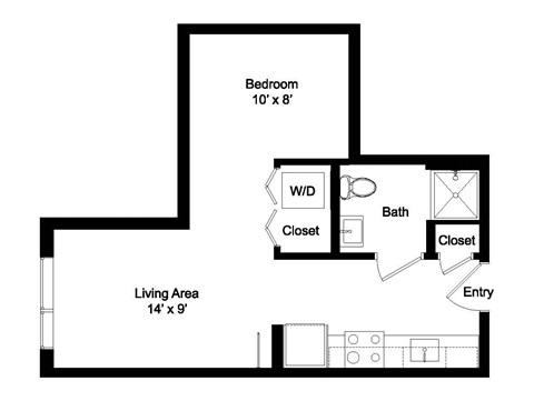 Floor plan for studio, 1 bath, 445 sqft